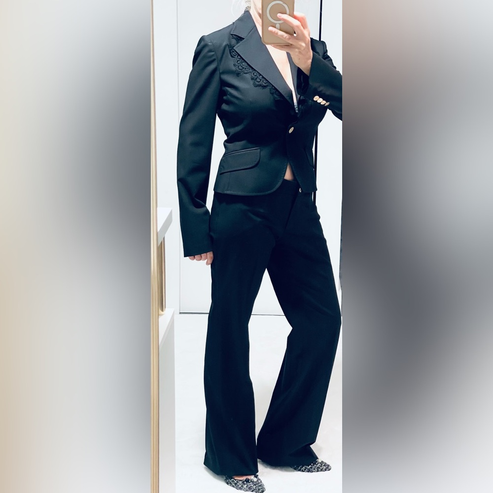 Dolce & Gabbana Black Gabardine pants suit with Lace Detail
